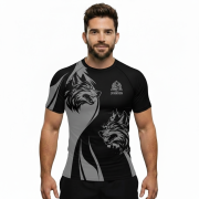 Twin Wolves Black Grey Custom BJJ Rash Guard for Men - Image 2