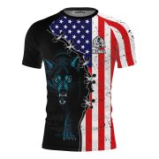 Wolf Retro USA Flag Custom BJJ Rash Guard for Men - Image 3