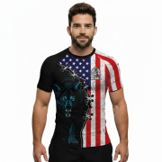 Wolf Retro USA Flag Custom BJJ Rash Guard for Men - Image 2