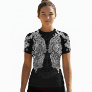 Viking Norse Mjolnirs Might Black Belt Custom BJJ Rash Guard for Women - Image 2