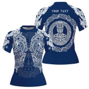 Viking Norse Mjolnirs Might Blue Belt Custom BJJ Rash Guard for Women