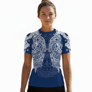 Viking Norse Mjolnirs Might Blue Belt Custom BJJ Rash Guard for Women - Image 2
