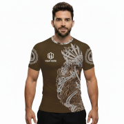 Viking Norse Mjolnirs Might Brown Belt Custom BJJ Rash Guard for Men - Image 2