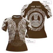 Viking Norse Mjolnirs Might Brown Belt Custom BJJ Rash Guard for Women - Image 5