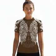 Viking Norse Mjolnirs Might Brown Belt Custom BJJ Rash Guard for Women - Image 2