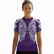 Viking Norse Mjolnirs Might Purple Belt Custom BJJ Rash Guard for Women - Image 2