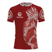 Viking Norse Mjolnirs Might Red Belt Custom BJJ Rash Guard for Men - Image 3