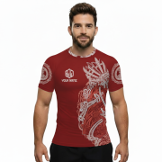 Viking Norse Mjolnirs Might Red Belt Custom BJJ Rash Guard for Men - Image 2