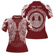 Viking Norse Mjolnirs Might Red Belt Custom BJJ Rash Guard for Women