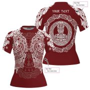 Viking Norse Mjolnirs Might Red Belt Custom BJJ Rash Guard for Women - Image 5