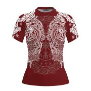 Viking Norse Mjolnirs Might Red Belt Custom BJJ Rash Guard for Women - Image 3