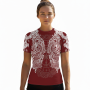 Viking Norse Mjolnirs Might Red Belt Custom BJJ Rash Guard for Women - Image 2