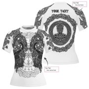 Viking Norse Mjolnirs Might White Belt Custom BJJ Rash Guard for Women - Image 5