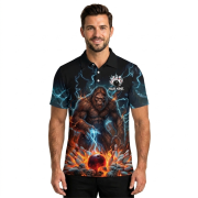 Bigfoot Blue Fire Bowling Ball Pins Sasquatch Custom Bowling Shirt - Image 2