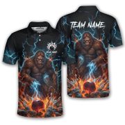 Bigfoot Blue Fire Bowling Ball Pins Sasquatch Custom Bowling Shirt