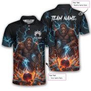 Bigfoot Blue Fire Bowling Ball Pins Sasquatch Custom Bowling Shirt - Image 5