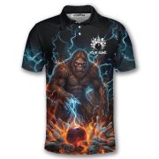 Bigfoot Blue Fire Bowling Ball Pins Sasquatch Custom Bowling Shirt - Image 3