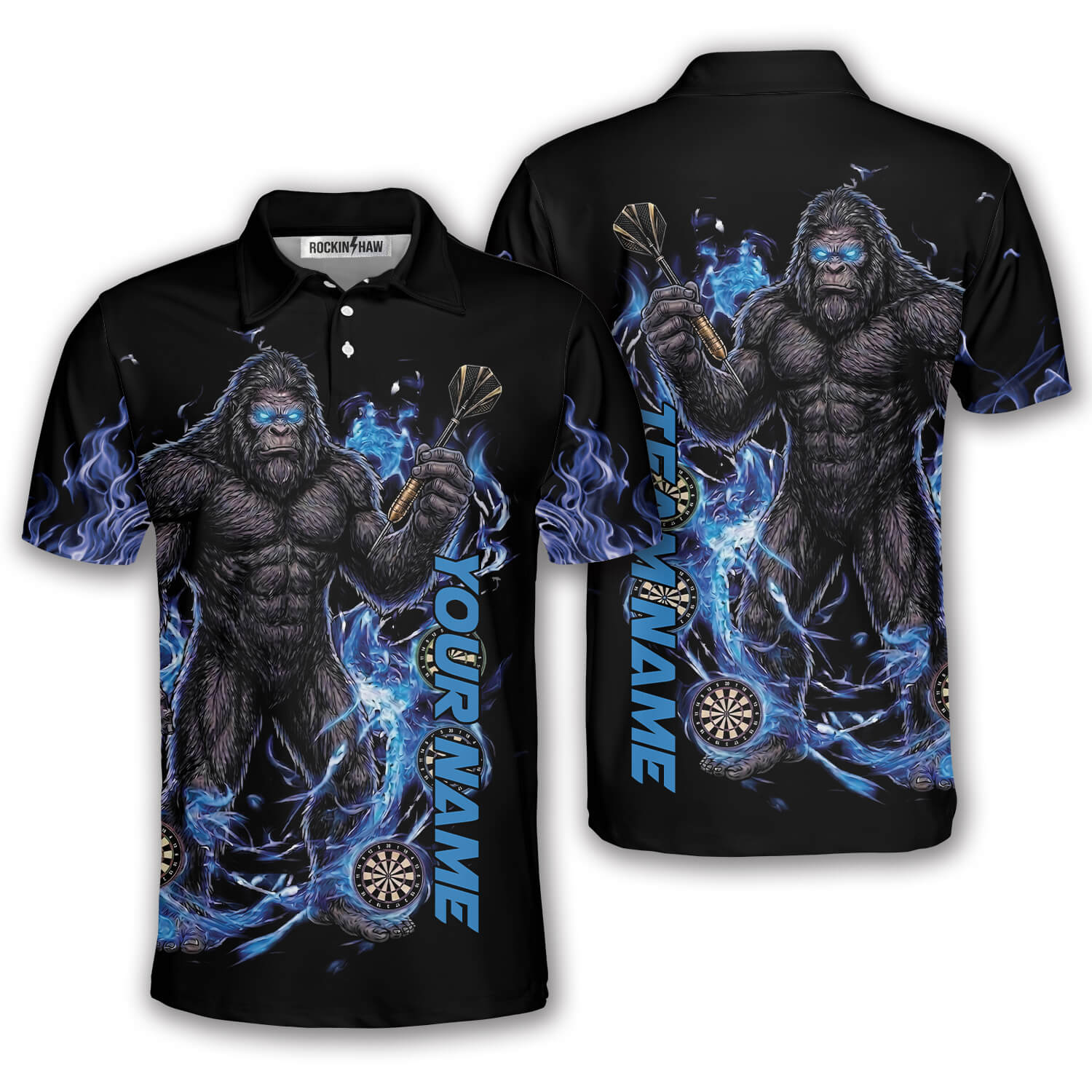 Bigfoot Blue Fire Dartboards Sasquatch Custom Darts Shirt #323PRM20260414 Mockup FB Bigfoot Blue Fire Dartboards Sasquatch Custom Darts Shirt - Image 1
