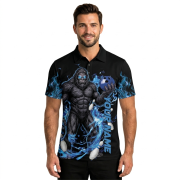 Bigfoot Blue Fire Gray Black Sasquatch Custom Bowling Shirt - Image 2