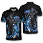 Bigfoot Blue Fire Gray Black Sasquatch Custom Bowling Shirt
