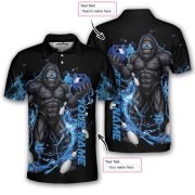 Bigfoot Blue Fire Gray Black Sasquatch Custom Bowling Shirt - Image 5