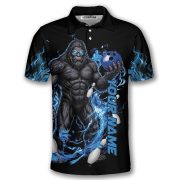 Bigfoot Blue Fire Gray Black Sasquatch Custom Bowling Shirt - Image 3