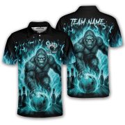 Bigfoot Ghostly Blue Fire Flame Sasquatch Custom Bowling Shirt
