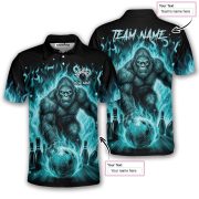 Bigfoot Ghostly Blue Fire Flame Sasquatch Custom Bowling Shirt - Image 5