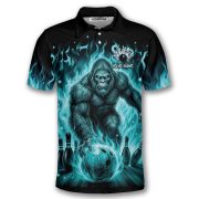 Bigfoot Ghostly Blue Fire Flame Sasquatch Custom Bowling Shirt - Image 3