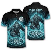 Bigfoot Ghostly Blue Fire Flame Sasquatch Custom Darts Shirt
