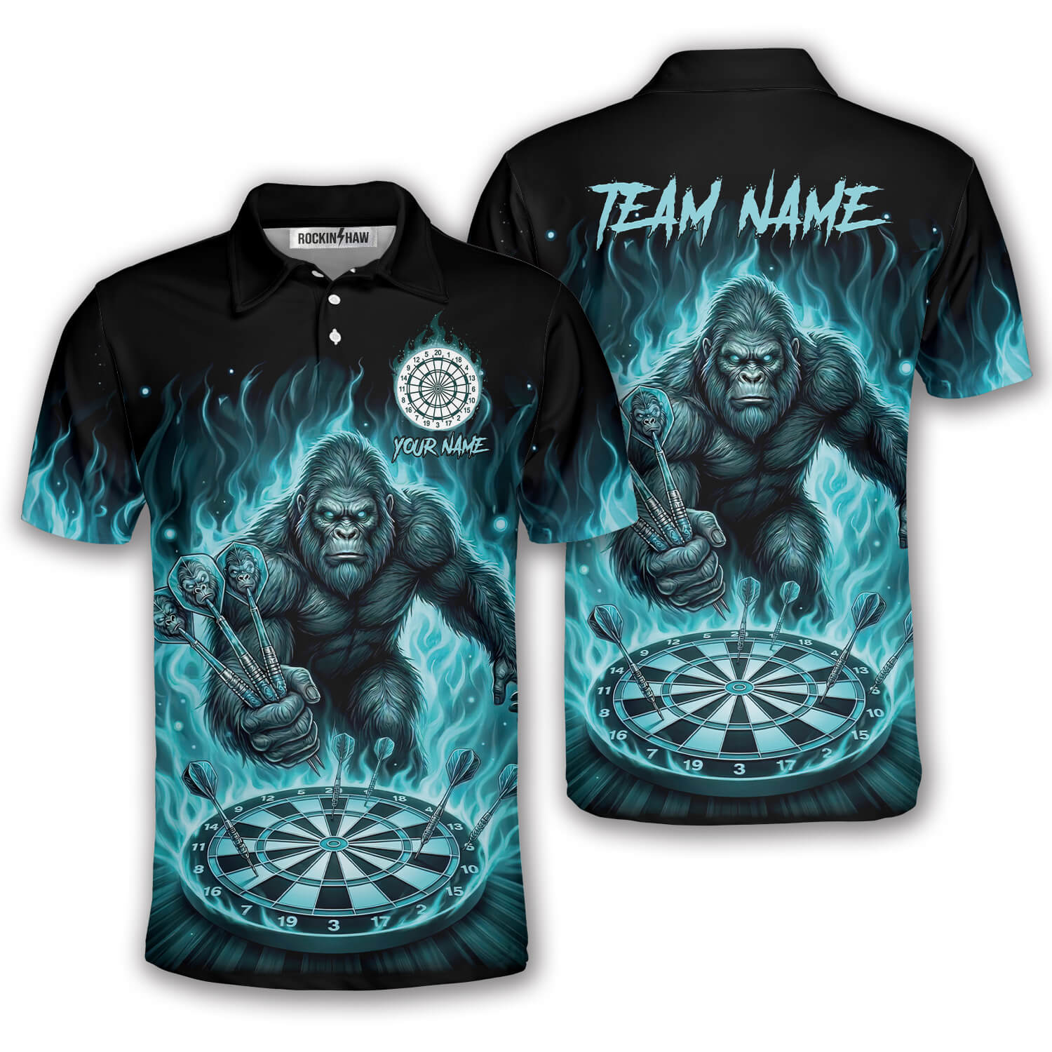 Bigfoot Ghostly Blue Fire Flame Sasquatch Custom Darts Shirt #321PRM20260414 Mockup FB Bigfoot Ghostly Blue Fire Flame Sasquatch Custom Darts Shirt - Image 1