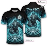 Bigfoot Ghostly Blue Fire Flame Sasquatch Custom Darts Shirt - Image 5