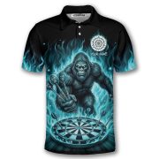 Bigfoot Ghostly Blue Fire Flame Sasquatch Custom Darts Shirt - Image 3