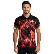 Bigfoot Ghostly Red Fire Flame Sasquatch Custom Bowling Shirt - Image 2