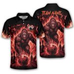 Bigfoot Ghostly Red Fire Flame Sasquatch Custom Bowling Shirt
