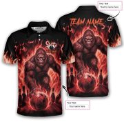 Bigfoot Ghostly Red Fire Flame Sasquatch Custom Bowling Shirt - Image 5