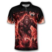 Bigfoot Ghostly Red Fire Flame Sasquatch Custom Bowling Shirt - Image 3