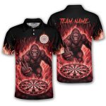 Bigfoot Ghostly Red Fire Flame Sasquatch Custom Darts Shirt
