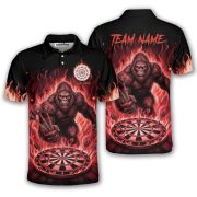 Bigfoot Ghostly Red Fire Flame Sasquatch Custom Darts Shirt