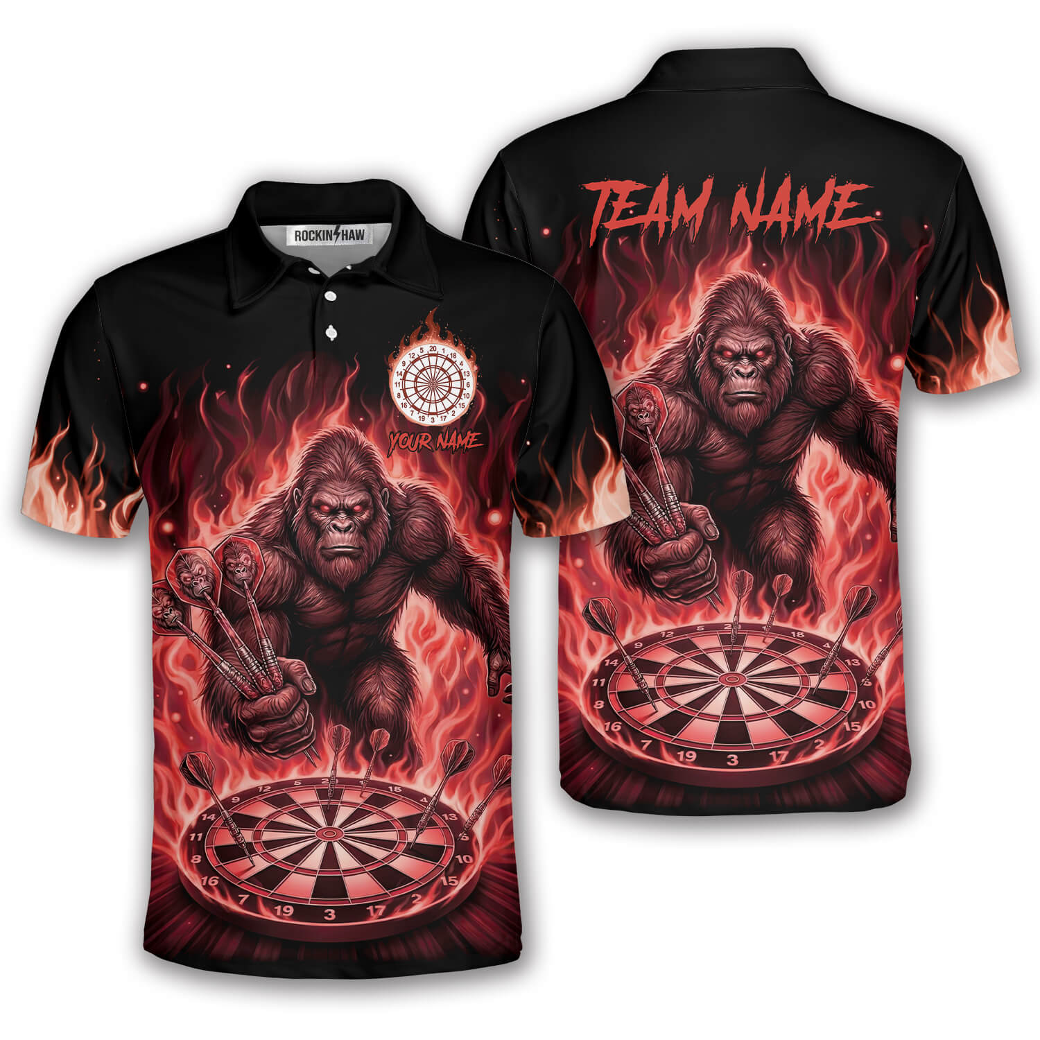 Bigfoot Ghostly Red Fire Flame Sasquatch Custom Darts Shirt #322PRM20260414 Mockup FB Bigfoot Ghostly Red Fire Flame Sasquatch Custom Darts Shirt - Image 1
