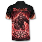 Bigfoot Ghostly Red Fire Flame Sasquatch Custom Darts Shirt - Image 4