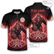 Bigfoot Ghostly Red Fire Flame Sasquatch Custom Darts Shirt - Image 5