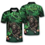Bigfoot Green Fire 8 Ball Billiard Skull Pattern Custom Pool Shirt