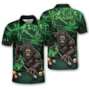 Bigfoot Green Fire 8 Ball Billiard Skull Pattern Custom Pool Shirt