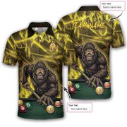 Bigfoot Green Fire 8 Ball Billiard Skull Pattern Custom Pool Shirt - Image 5