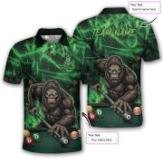 Bigfoot Green Fire 8 Ball Billiard Skull Pattern Custom Pool Shirt - Image 5