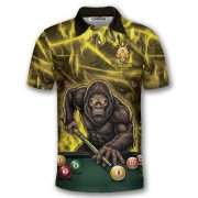 Bigfoot Green Fire 8 Ball Billiard Skull Pattern Custom Pool Shirt - Image 3