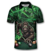 Bigfoot Green Fire 8 Ball Billiard Skull Pattern Custom Pool Shirt - Image 3