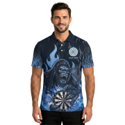 Bigfoot Holding Dartboard Blue Fire Sasquatch Custom Darts Shirt - Image 2