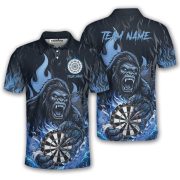 Bigfoot Holding Dartboard Blue Fire Sasquatch Custom Darts Shirt